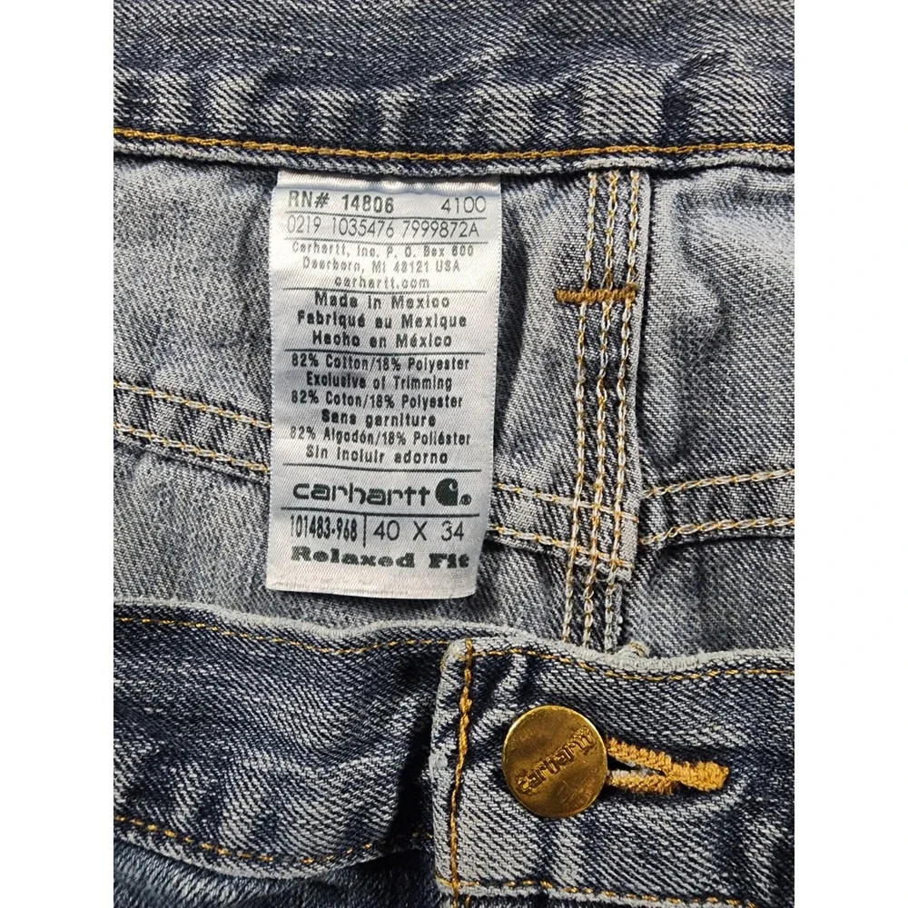 Carhartt Jeans Mens 40x34 Relaxed Fit Straight‎ Leg Denim Workwear Trashed Stain